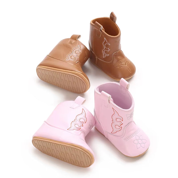 Boys and Girls Baby Boots Soft Bottom Non-Slip Baby Foreign-Style Western Cowboy Leather Boots Baby Shoes