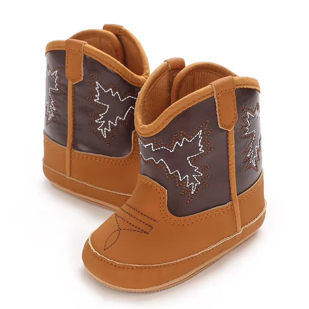 Boys and Girls Baby Boots Soft Bottom Non-Slip Baby Foreign-Style Western Cowboy Leather Boots Baby Shoes